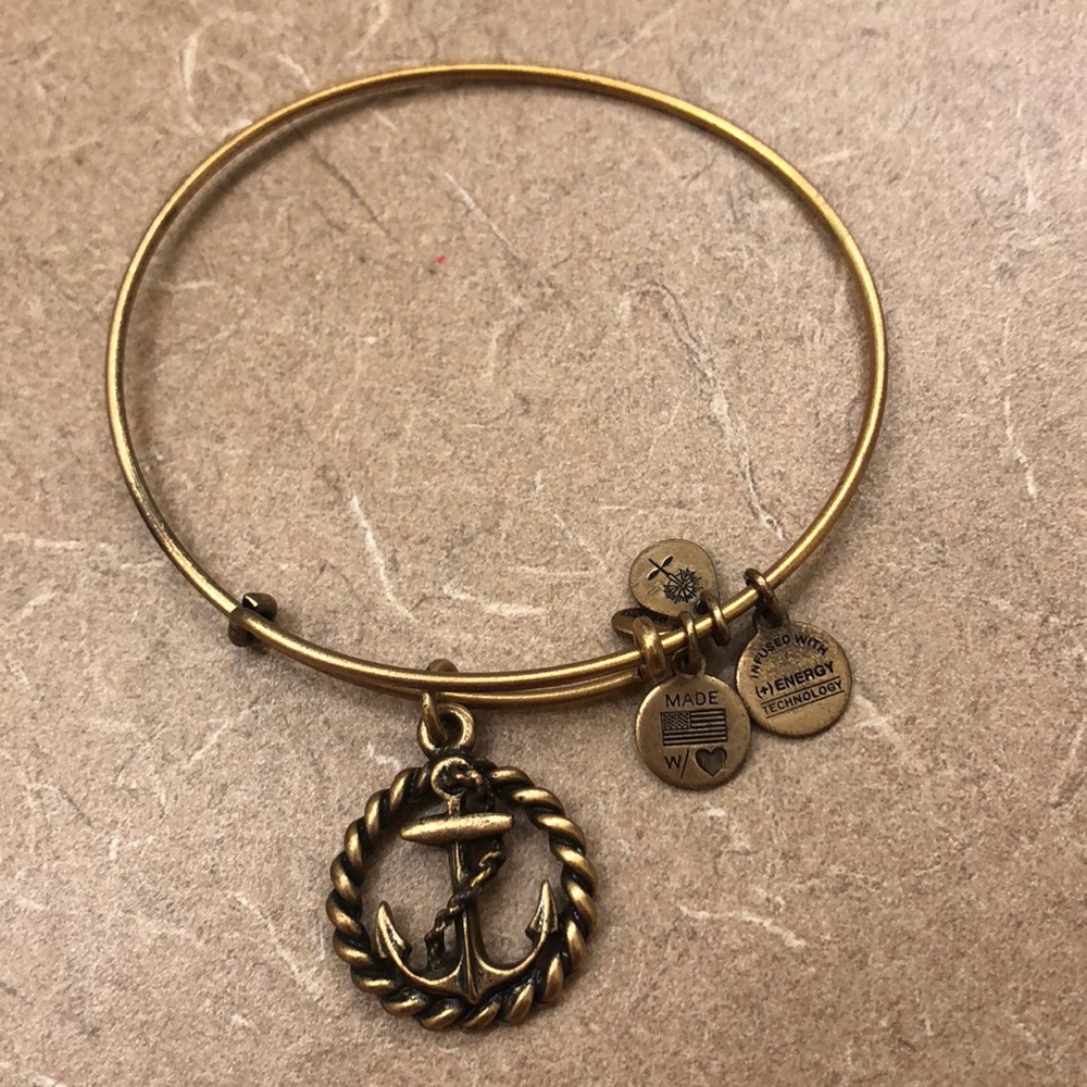 Alex and Ani gold anchor bracelet.